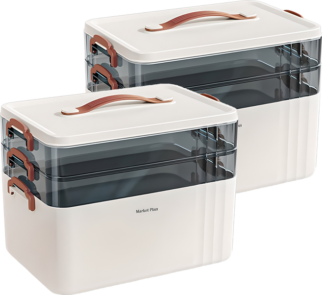 마켓플랜 대용량 3단 구급상자 약통 케이스 화이트, 2개