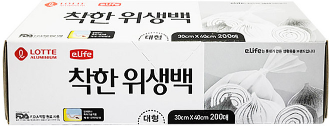 롯데이라이프 착한 위생백 대 30cm x 40cm, 대(L), 200개입, 1개