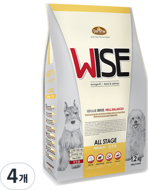 데이스포 강아지 와이즈 올스테이지 기능성 사료, 피부/피모+장건강, 1.2kg, 4개