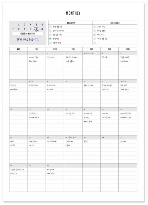 데얼스 스케쥴러 A4, 먼슬리, 20개