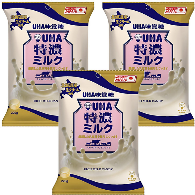 UHA 味覺糖 特濃牛奶糖, 220g, 3袋