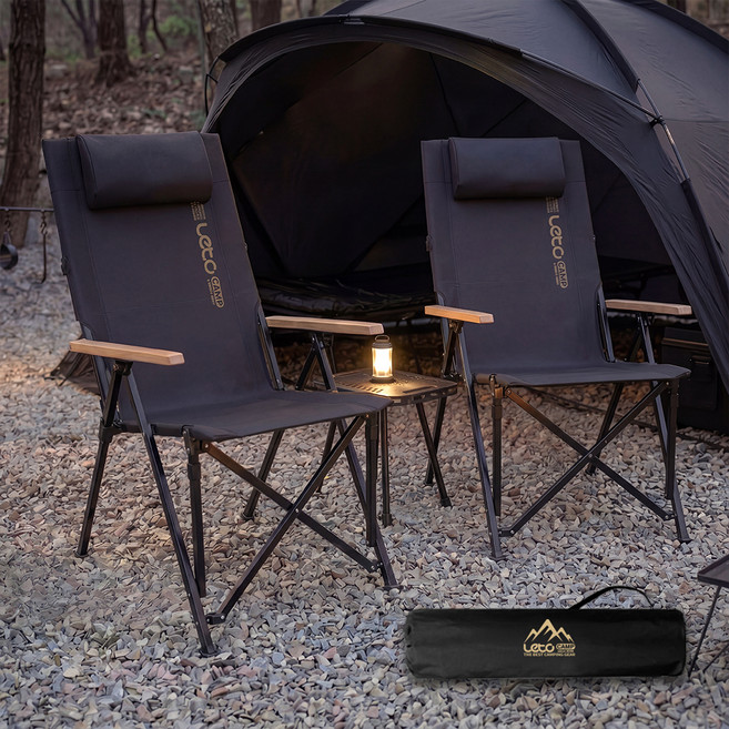 레토 각도조절 릴렉스 접이식 롱 캠핑의자, 블랙, 2개