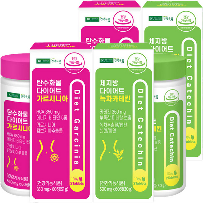 건국유업 체지방 다이어트 녹차카테킨 + 탄수화물 다이어트 가르시니아 세트, 2세트, 60정