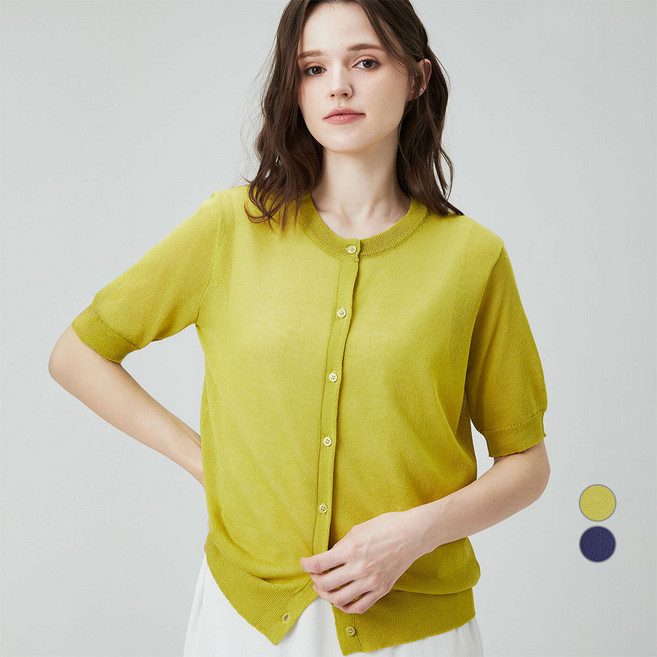 ELLE PARIS 여성용 여름 시어 반소매 니트 가디건