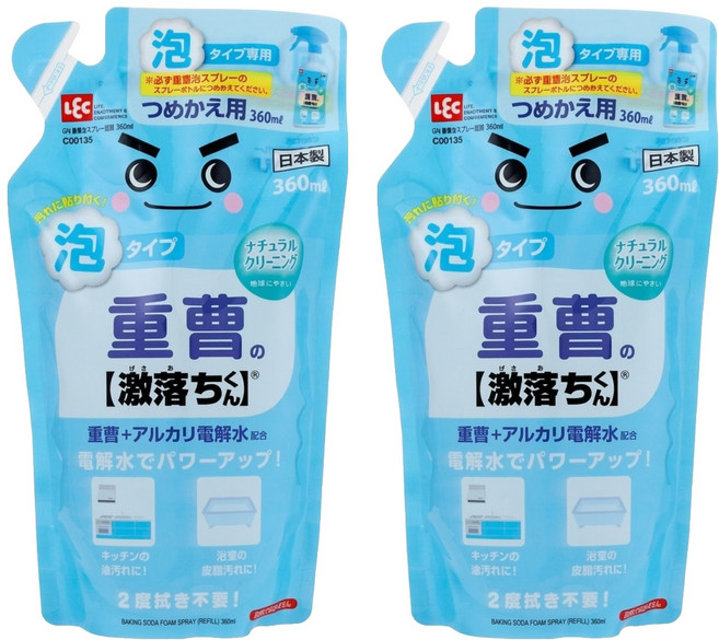 LEC 激落君 小蘇打 電解水泡沫噴霧清潔劑 補充包, 360ml, 2包