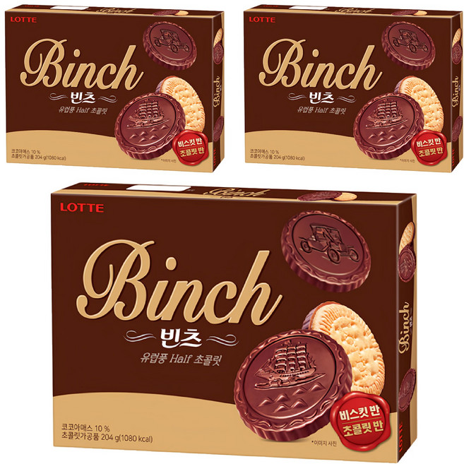 LOTTE 樂天 Binch 巧克力餅乾, 204g, 3盒
