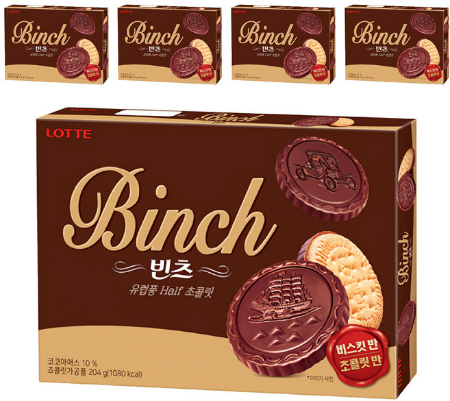 LOTTE 樂天 Binch 巧克力餅乾, 204g, 5盒