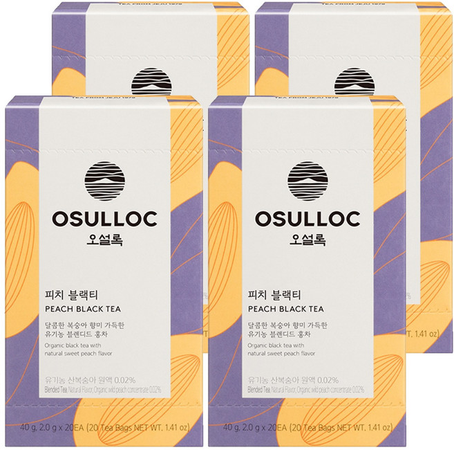 오설록 피치 블랙티 티백, 2g, 20개입, 4개