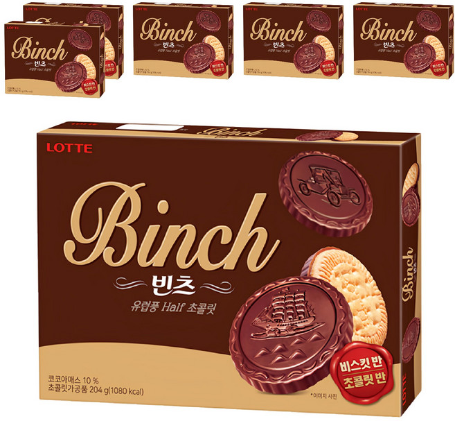 LOTTE 樂天 Binch 巧克力餅乾, 204g, 6盒
