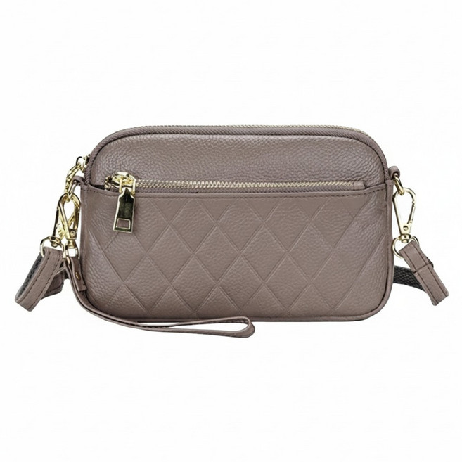 真皮頭層牛皮菱格紋女士肩背包小包女包 LB827, 灰色