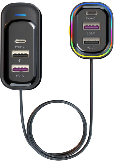 오토크루 차량용 6포트 USB 시거잭 초고속 충전기, AC-DT80, 블랙