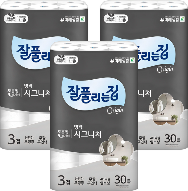 잘풀리는집 명작 시그니처 3겹 고급롤화장지, 27m, 30개입, 3개