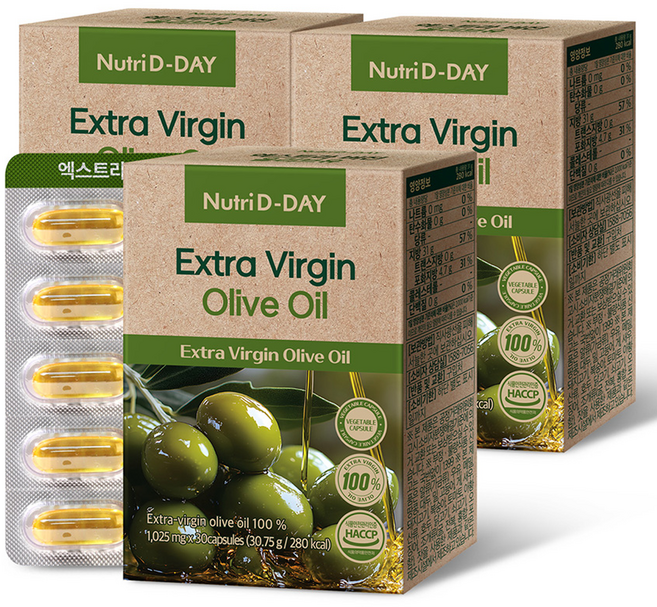 뉴트리디데이 식물성캡슐 엑스트라 버진 올리브유 30.75g, 30정, 3개