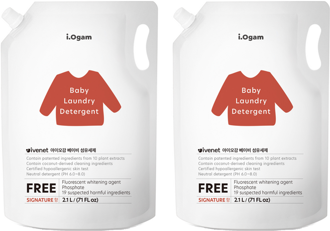 아이오감 베이비 섬유세제 리필, 2.1L, 2개
