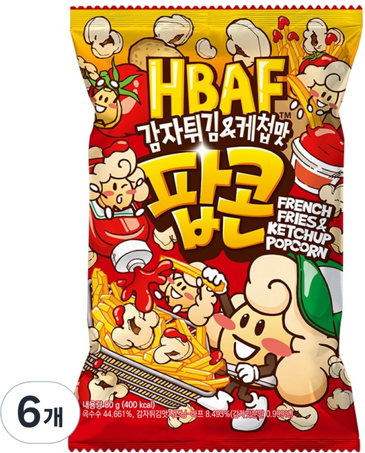 바프 감자튀김 앤 케첩맛 팝콘, 80g, 6개