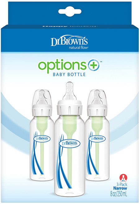 닥터브라운 내로우넥 옵션스 플러스 PP 젖병 + 젖꼭지 1단계 트리플팩, 혼합색상, 250ml, 3개