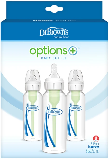 닥터브라운 내로우넥 옵션스 플러스 PP 젖병 + 젖꼭지 1단계 트리플팩, 혼합색상, 250ml, 3개 - 쿠팡