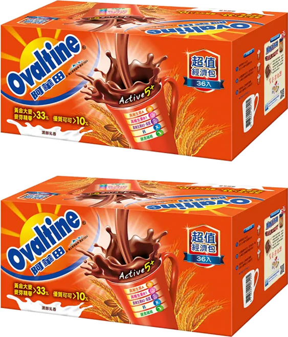 Ovaltine 阿華田 營養巧克力麥芽飲品, 20g, 36包, 2盒