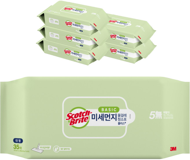 스카치브라이트 베이직 미세먼지 물걸레 청소포 플러스 35매, 6개