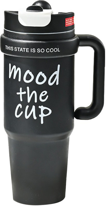 大容量雙飲手把保溫杯, 黑色, 1L, 1個