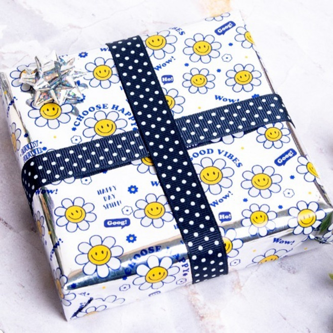 좋은기븐 스마일데이지 메탈롤 포장지, 실버, 1개