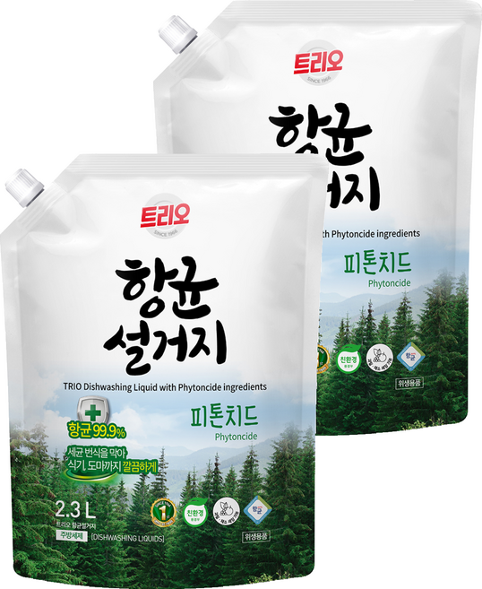 트리오 항균설거지 리필, 2.3L, 2개