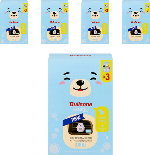 불스원 폴라프레쉬 통풍구 클립형 캐릭터 차량용방향제 부부 3p, 5개, 아쿠아향