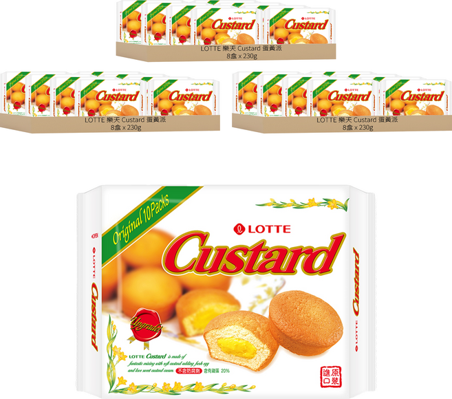 LOTTE 樂天 Custard 蛋黃派 10顆, 230g, 24盒