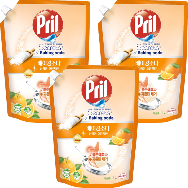 프릴 시크릿오브 베이킹소다 주방세제 상큼한 오렌지향, 1L, 3개