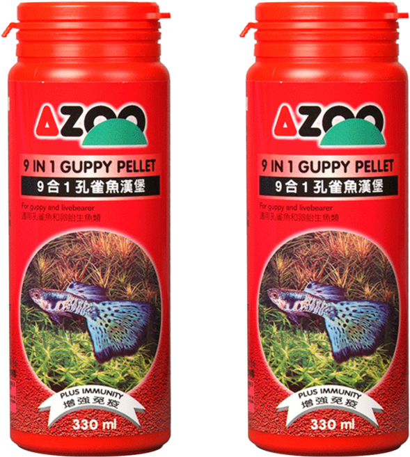 AZOO 9合1孔雀魚漢堡 增豔 孔雀魚飼料 AZ80070, 330ml, 2罐