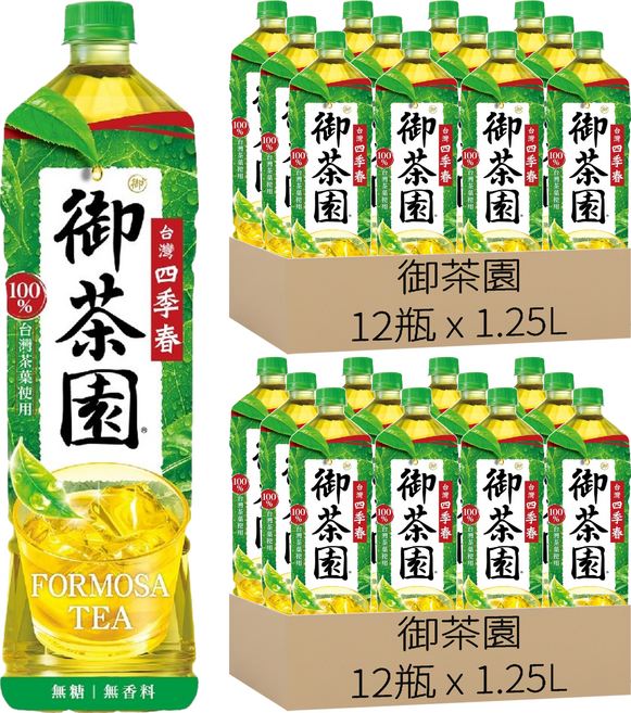御茶園 台灣四季春 無糖, 1.25L, 24瓶