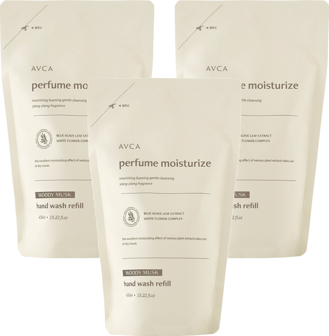 아브카 퍼퓸 핸드워시 리필 우디머스크, 450ml, 3개