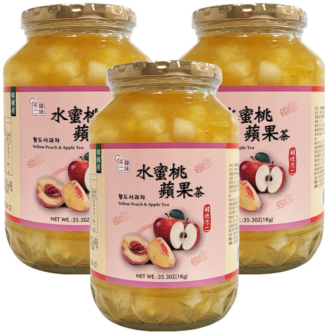 韓味不二 水蜜桃蘋果茶 果醬, 1kg, 1入, 3罐