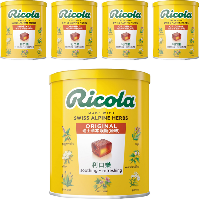Ricola 利口樂 草本喉糖 原味, 250g, 5罐
