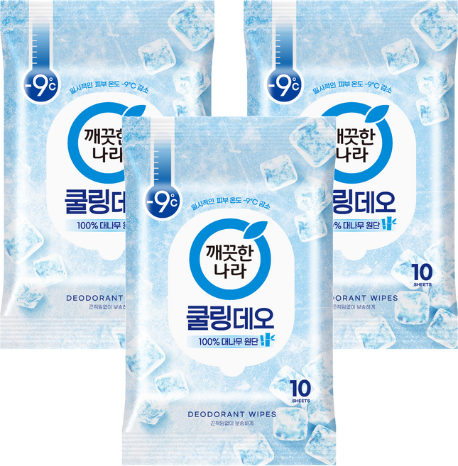 깨끗한나라 페퍼민트 쿨링 데오티슈 10p, 66g, 3개
