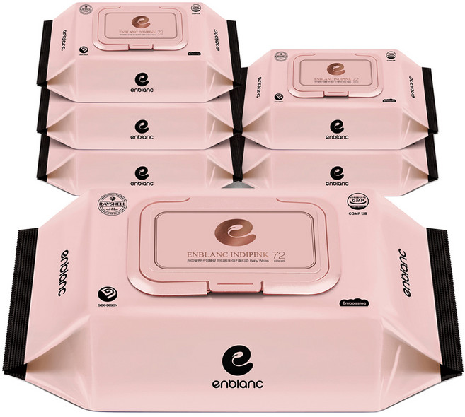 앙블랑 아기 물티슈 캡형 인디핑크, 60g, 72매, 6개