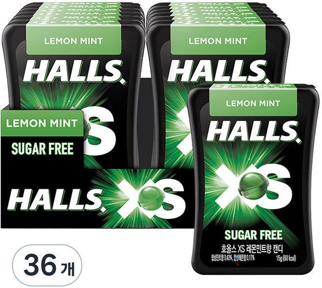HALLS XS XS無糖迷你薄荷糖 檸檬薄荷口味, 36盒, 15g