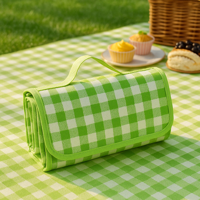다용도 휴대용 체크 방수 돗자리, 그린