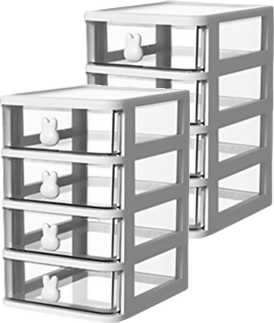 可愛童趣桌面抽屜收納盒 透明視窗 4層, 2個, 白色