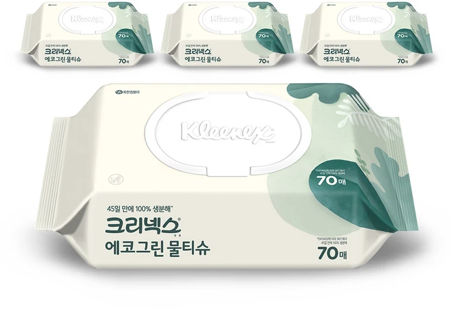 크리넥스 에코그린 물티슈 캡형, 50g, 70매, 4개 - 쿠팡
