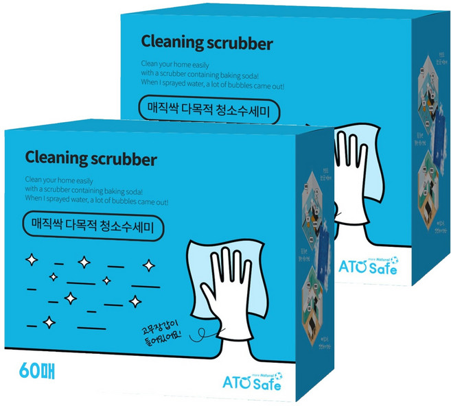 매직싹 다목적 청소수세미 60p + 고무장갑 중 양손 세트, 2개