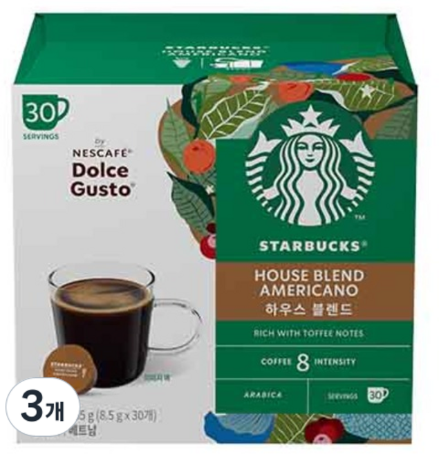 돌체구스토 스타벅스 하우스 블렌드 캡슐커피, 8.5g, 30개입, 3개