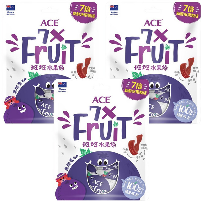 ACE 斑斑水果條 紐西蘭水果(黑醋栗 + 奇牙籽), 90g, 3袋