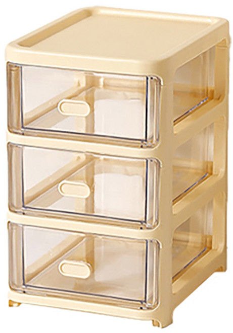 PDS홈데코 파스텔 서랍형 데스크 수납함, 크림옐로우, 3단