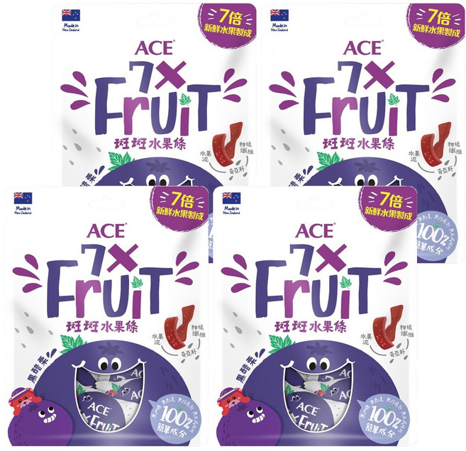 ACE 斑斑水果條 紐西蘭水果(黑醋栗 + 奇牙籽), 90g, 4袋