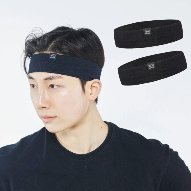 해피제이 스포츠 냉감 러닝 헤어밴드, 2개, 블랙