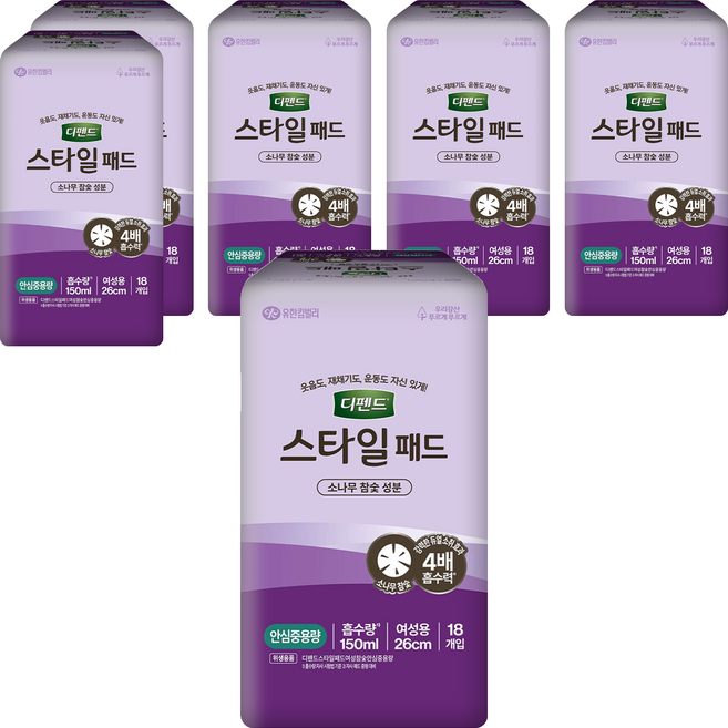 디펜드 여성용 스타일 참숯 패드형 성인기저귀, 18개입, 6개