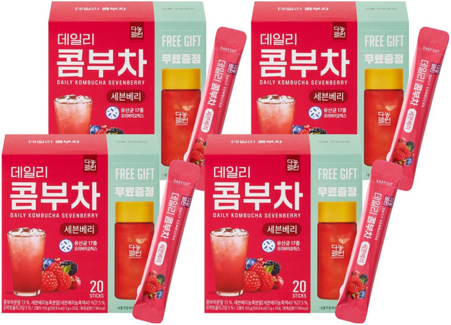 Danongwon 每日康普茶隨身包 綜合莓果味+專用隨行杯, 5g, 20條, 4個