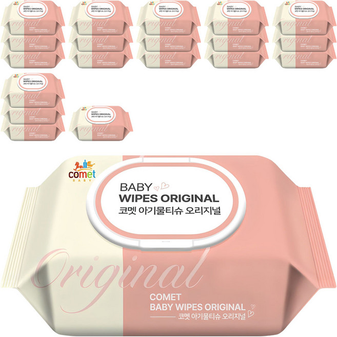 코멧 오리지널 유아용 아기물티슈 캡형, 50g, 100매, 20개