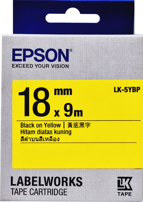 EPSON 台灣公司貨 標籤帶 C53S655404 LK-5YBP 18mm, 黃底黑字, 9m